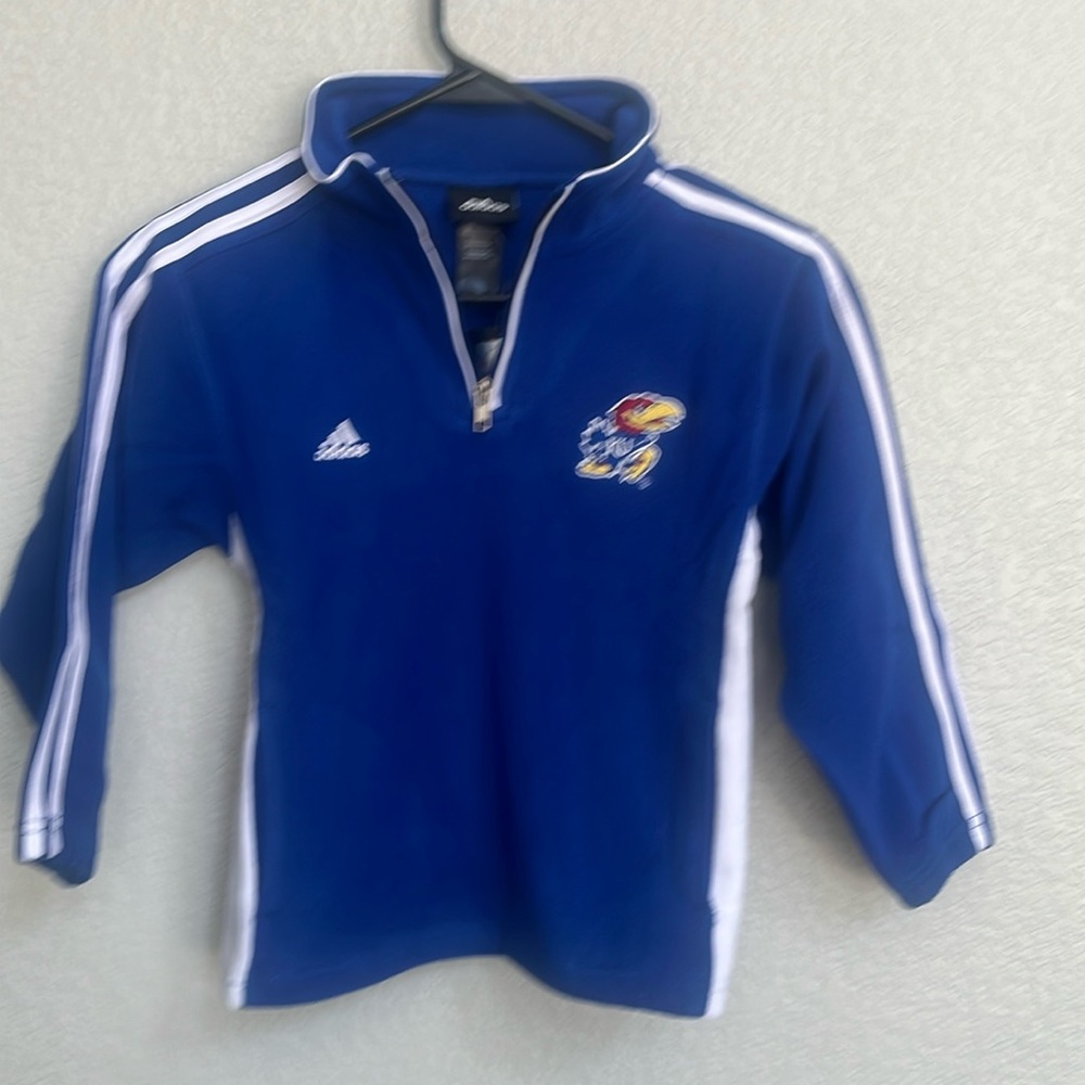 NWT Little Kids KU Kansas Jayhawks Adidas 1/4 zip fleece pullover size M (5-6)